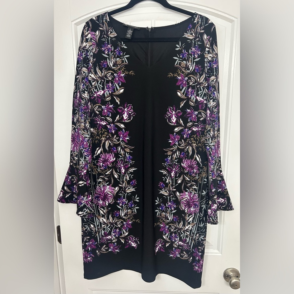 INC International Concepts Floral Black and Purple Dress size large